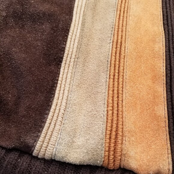 Vintage 70s Suede Leather Sweater Jacket Mens Medium Brown Orange Retro Stripe - Picture 11 of 15